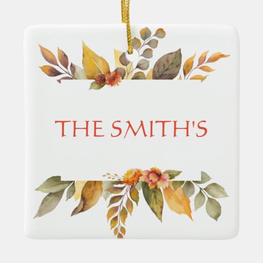 Thanksgiving met dankbare gebluste naam keramisch ornament (Voorkant)