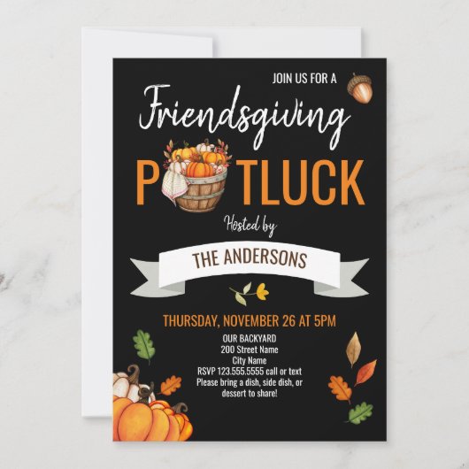 Thanksgiving met de uitnodiging van Friends Potluc (Voorkant)