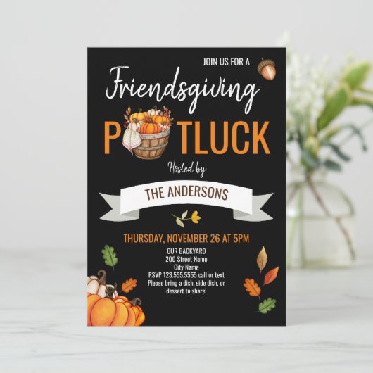 Thanksgiving met de uitnodiging van Friends Potluc (Staand voorkant)