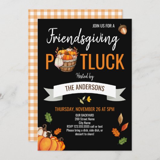 Thanksgiving met de uitnodiging van Friends Potluc (Voorkant / Achterkant)