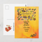 Thanksgiving met kalkoen save the date uitnodiging (Voorkant / Achterkant)