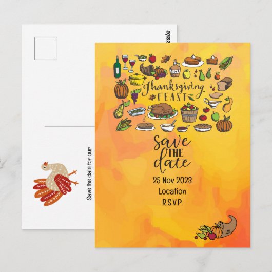 Thanksgiving met kalkoen save the date uitnodiging (Voorkant / Achterkant)