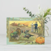 Thanksgiving met kalkoenen en pelgrims Feestdagenkaart (Staand voorkant)