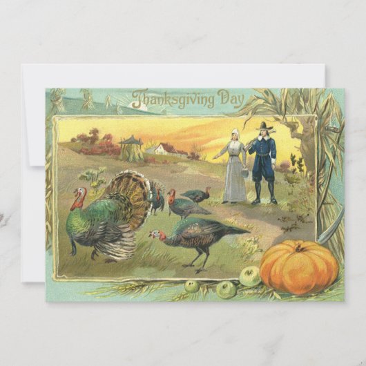  Thanksgiving met kalkoenen en pelgrims Kaart (Voorkant)