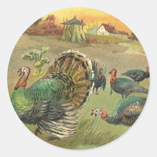  Thanksgiving met kalkoenen en pelgrims Ronde Sticker (Voorkant)