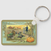  Thanksgiving met kalkoenen en pelgrims Sleutelhanger (Voorkant)