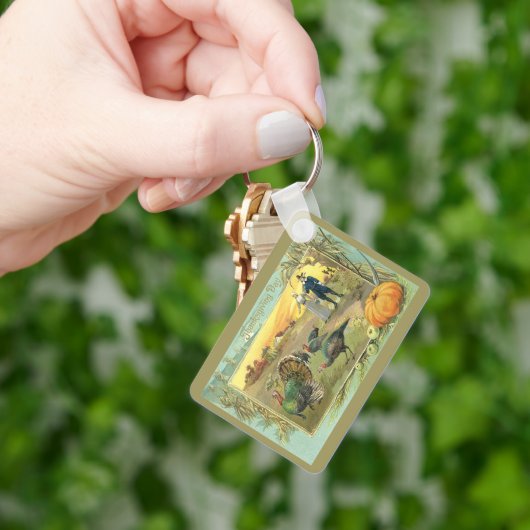  Thanksgiving met kalkoenen en pelgrims Sleutelhanger (Hand)