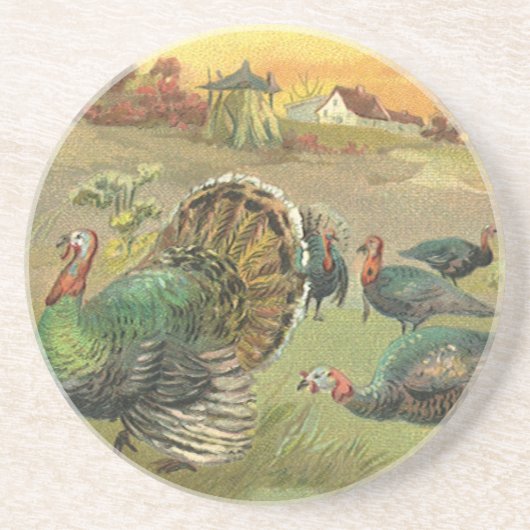  Thanksgiving met kalkoenen en pelgrims Zandsteen Onderzetter (Voorkant)