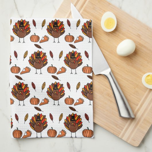 Thanksgiving met keukenhanddoek (wit) (Quarter Fold)