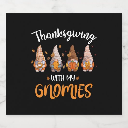 Thanksgiving met mijn gnomen Funny Autumn Gnomen L Sparkling Wijnetiket (Enkel label)