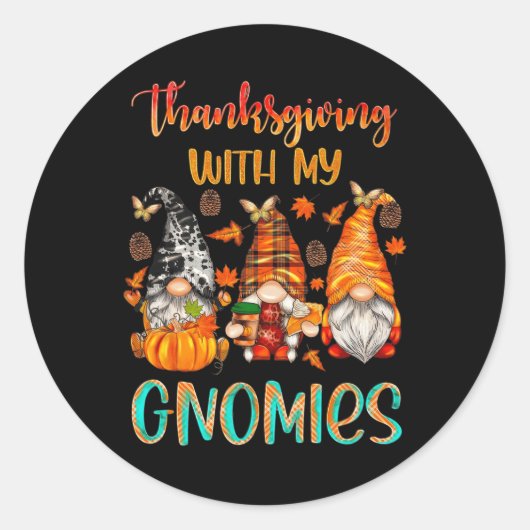 Thanksgiving met mijn kabouters Herfst seizoen pom Ronde Sticker (Voorkant)