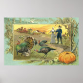 Thanksgiving met pelgrims en kalkoenen Poster (Voorkant)