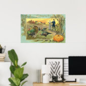  Thanksgiving met pelgrims en kalkoenen Poster (Thuiskantoor)