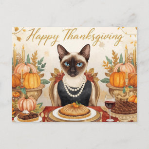 Thanksgiving met pompoen en bloem voor kattenliefh feestdagenkaart