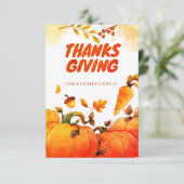 Thanksgiving met pompoen, pine en laat Herfst acht Bedankkaart (Staand voorkant)