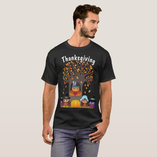Thanksgiving met schattige uil T-shirt (Voorkant volledig)