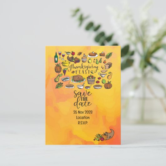 Thanksgiving met Turkije behalve de datum uitnodig Briefkaart (Staand voorkant)