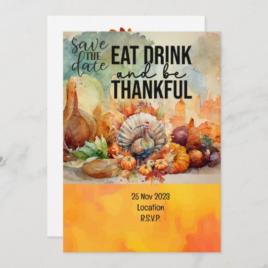 Thanksgiving met Turkije behalve de datum uitnodig Kaart (Voorkant / Achterkant)