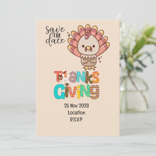 Thanksgiving met Turkije behalve de datum uitnodig Kaart (Staand voorkant)