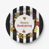 Thanksgiving met zwarte en witte strepen papieren bordje (Voorkant)