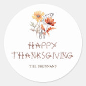 Thanksgiving Modern Elegant Bloemen Herfst Wildflo Ronde Sticker (Voorkant)