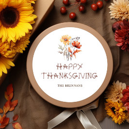 Thanksgiving Modern Elegant Bloemen Herfst Wildflo Ronde Sticker