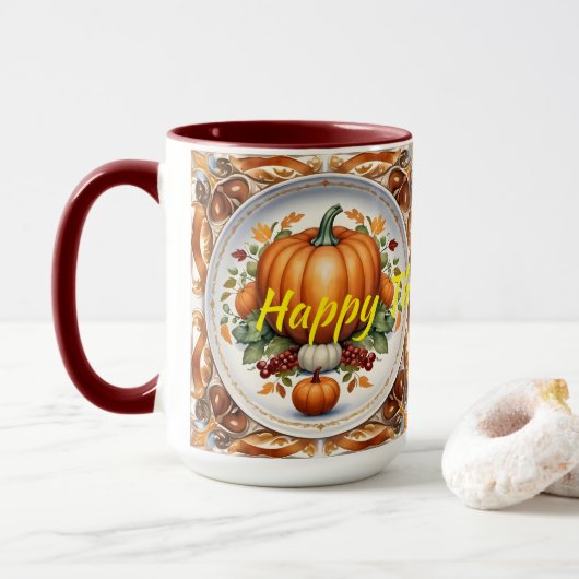 Thanksgiving Modern Pumpkin Autumn Collectie Mok (Met donut)