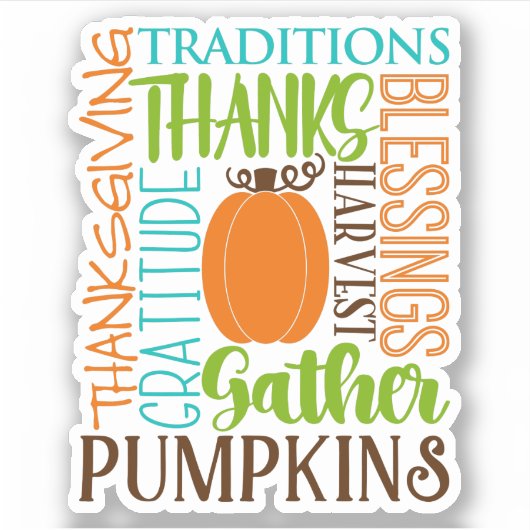 Thanksgiving Modern Word Art Typografie Sticker (Voorkant)