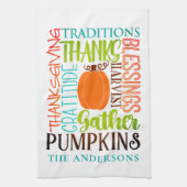 Thanksgiving moderne woordkunst typografie naam theedoek (Verticaal)