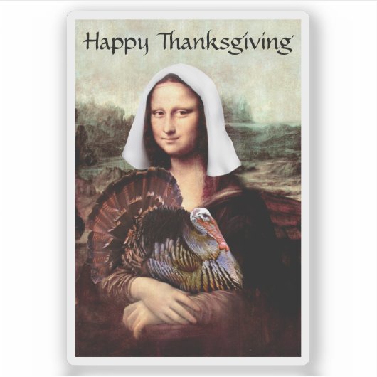 Thanksgiving Mona Lisa Pelgrim met kalkoen Sticker (Voorkant)
