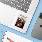 Thanksgiving Mona Lisa Pelgrim met kalkoen Sticker (Laptop met iPhone)