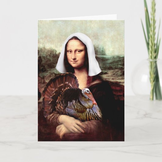 Thanksgiving Mona Lisa Pelgrim met Turkije Feestdagen Kaart (Voorkant)