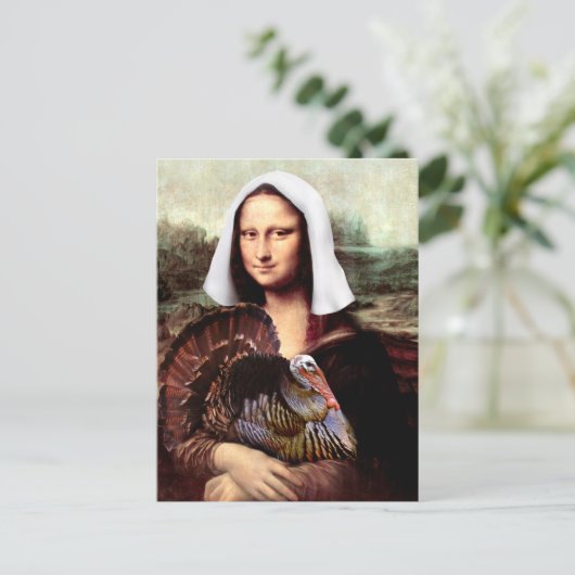 Thanksgiving Mona Lisa Pelgrim met Turkije Feestdagenkaart (Staand voorkant)