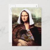 Thanksgiving Mona Lisa Pelgrim met Turkije Feestdagenkaart (Voorkant / Achterkant)