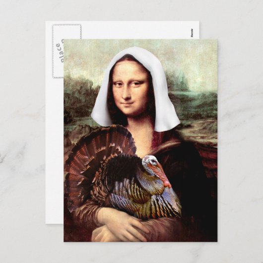 Thanksgiving Mona Lisa Pelgrim met Turkije Feestdagenkaart (Voorkant / Achterkant)
