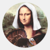 Thanksgiving Mona Lisa Pilgrim with Turkey Ronde Sticker (Voorkant)