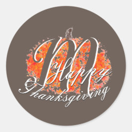 Thanksgiving Monogram herfst Pumpkin Leaves Ronde Sticker
