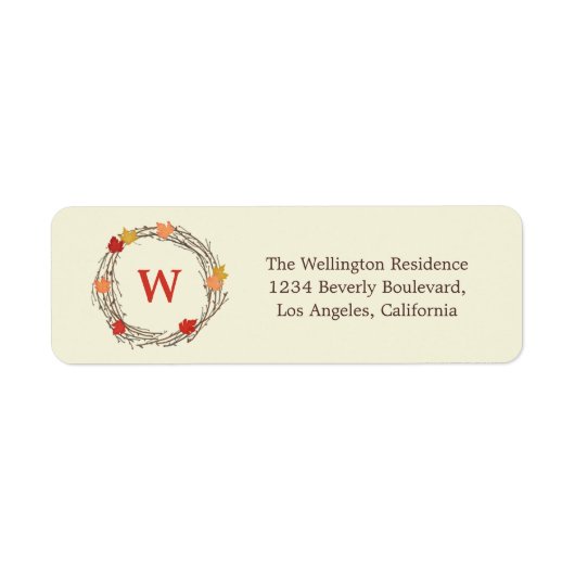 Thanksgiving Monogram WreatReturn Address Label (Voorkant)