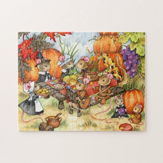 Thanksgiving muizen - Cute Puzzle Legpuzzel (Horizontaal)