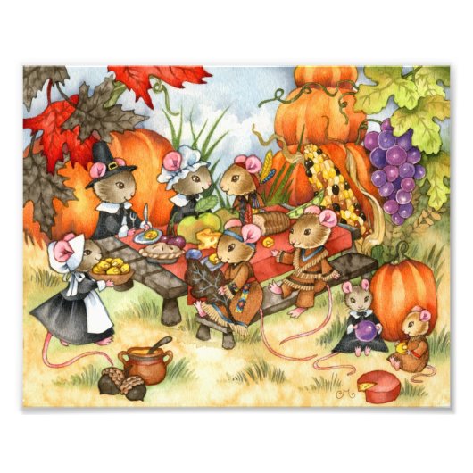 Thanksgiving muizen - Kute art print Foto Afdruk (Voorkant)
