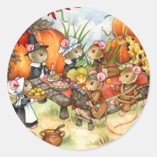 Thanksgiving muizen - verklikkers ronde sticker