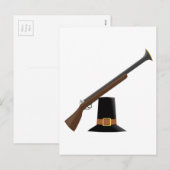 Thanksgiving Musket en Pelgrim Pet (Kapitein) Feestdagenkaart (Voorkant / Achterkant)
