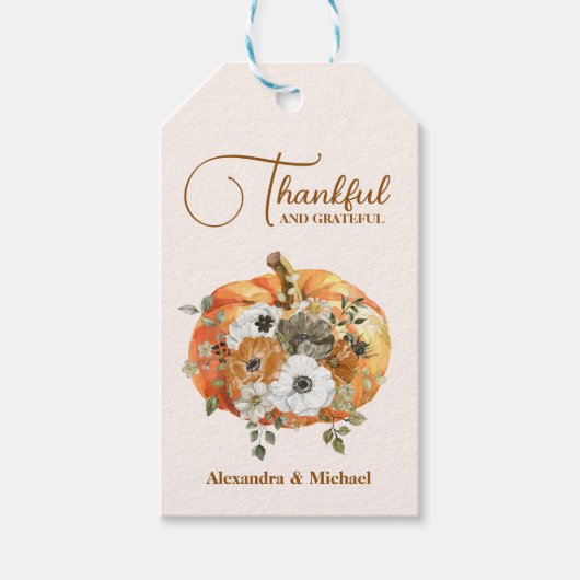 Thanksgiving najaar Floral Pumpkin Cadeaulabel (Voorkant)