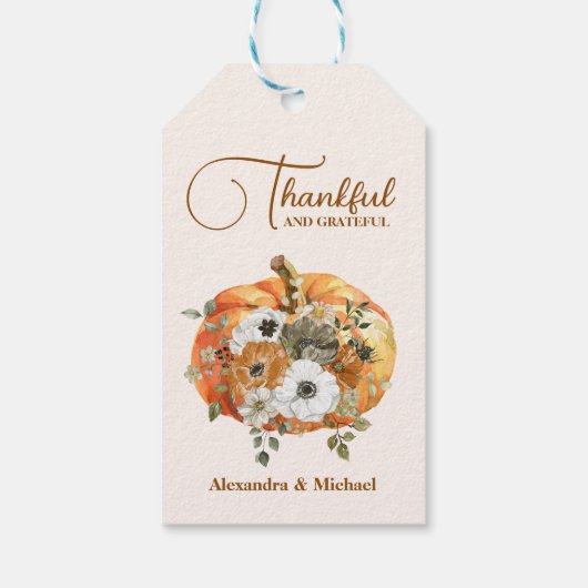 Thanksgiving najaar Floral Pumpkin Cadeaulabel (Achterkant)