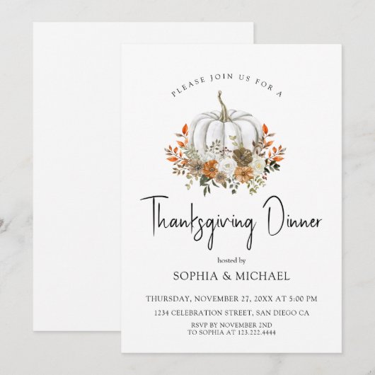 Thanksgiving najaar Floral Pumpkin Kaart (Voorkant / Achterkant)