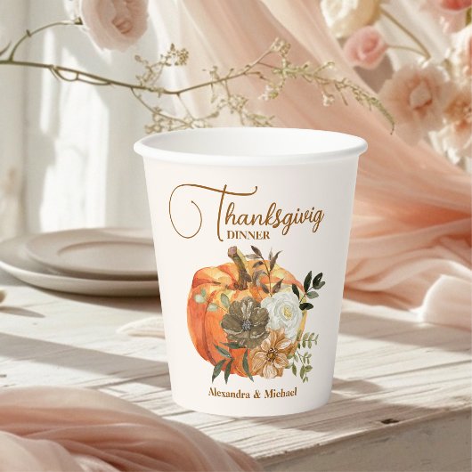 Thanksgiving najaar Floral Pumpkin Papieren Bekers