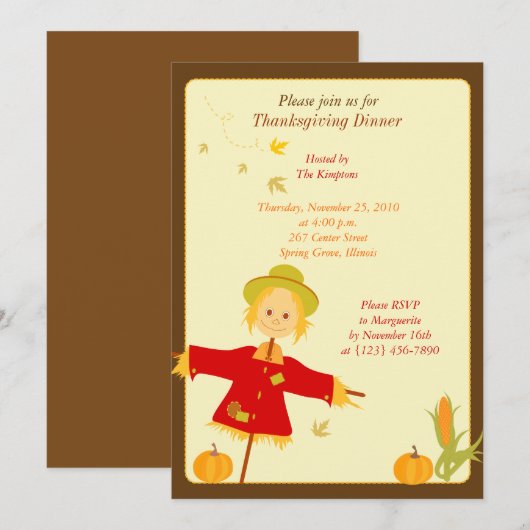 Thanksgiving najaar Harvest Scarecrow Uitnodiging (Voorkant / Achterkant)