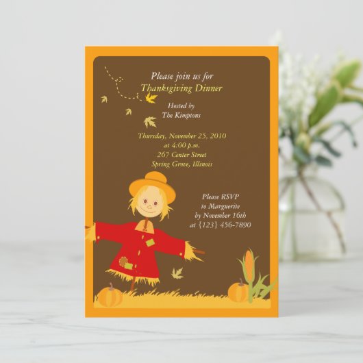 Thanksgiving najaar Harvest Scarecrow Uitnodiging (Staand voorkant)