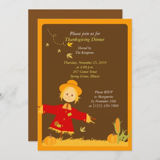 Thanksgiving najaar Harvest Scarecrow Uitnodiging (Voorkant / Achterkant)