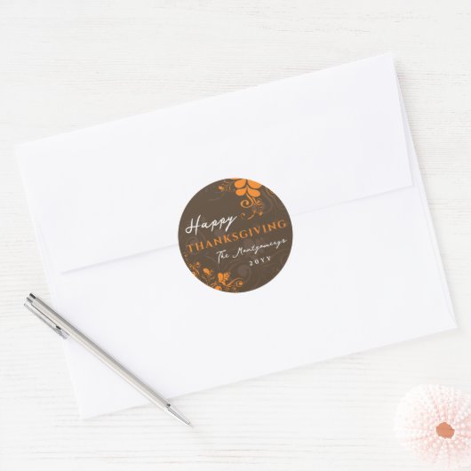 Thanksgiving najaar Herfst Deco Oranje bladeren Ronde Sticker (Envelop)